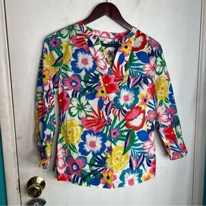 Boden Floral Popover Blouse in Bright Multicolor